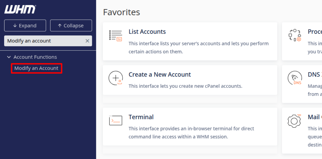 WHM Dashboard