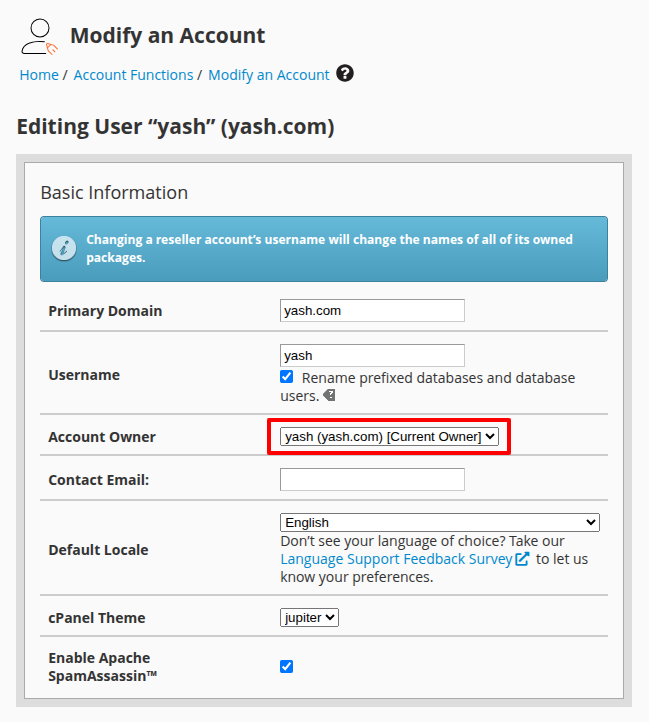 Modify an Acccount Section