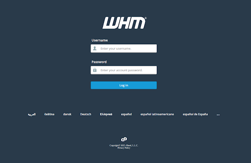 WHM login page